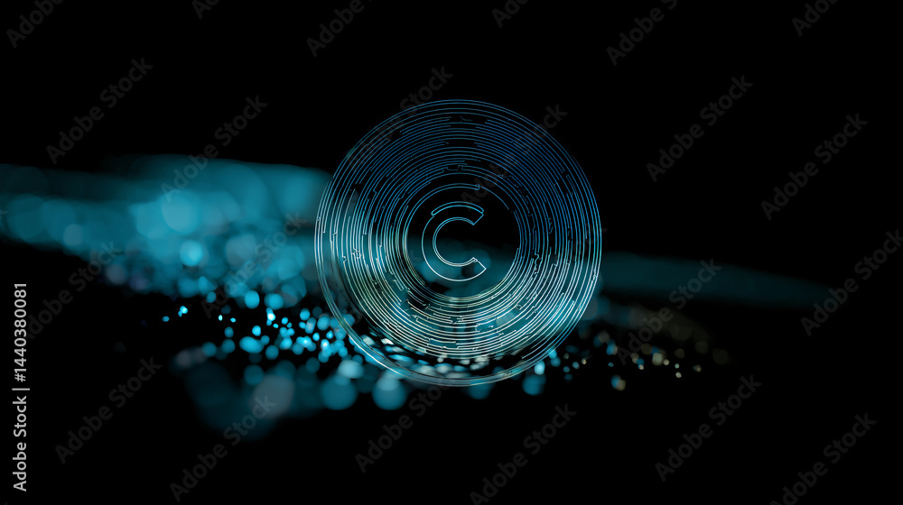 Poster abstract coin logo with c initial for software branding.