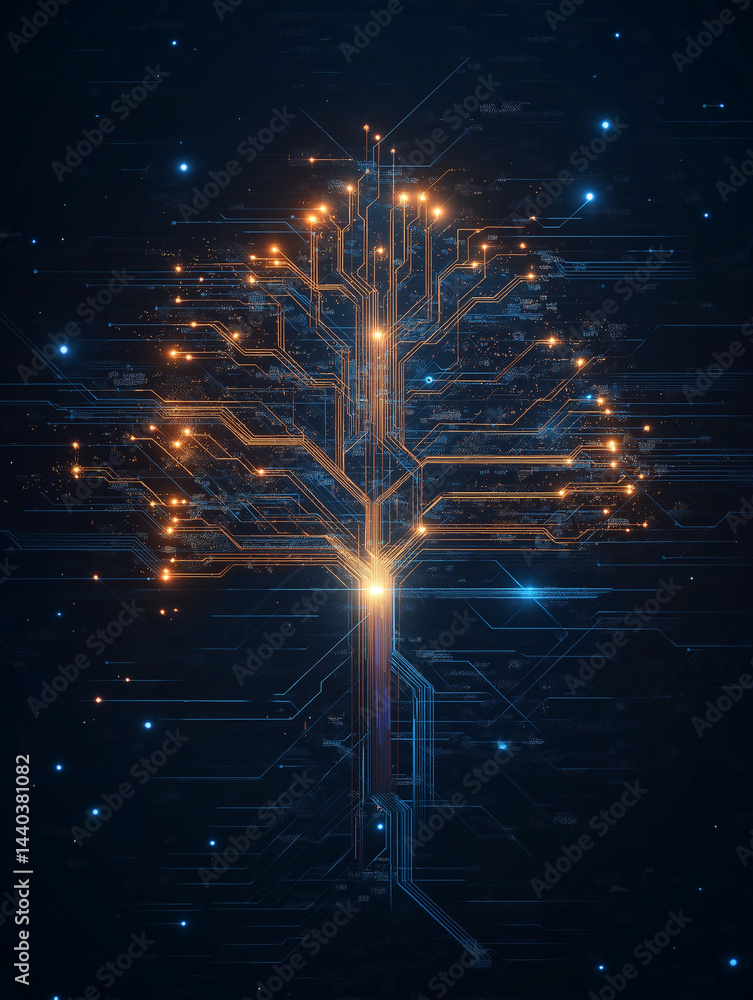 Poster digital tree: an innovative depiction of a digital tree, a unique blend of technology and nature. it