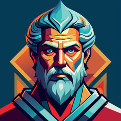 Portrait of a wise elder character in a vibrant colorful style with prominent features and a striking background Generative AI