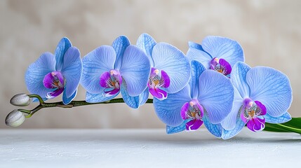 Isolated on white royal blue and purple orchid hybrid rare species closeup ultrarealistic fine art photo