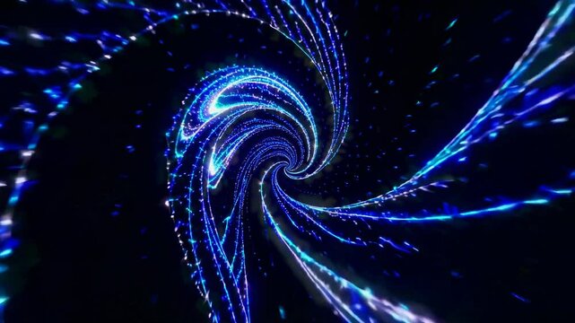 Glowing blue energy vortex spinning and swirling in the depths of space, creating a captivating display of light and motion, evoking feelings of wonder and cosmic mystery