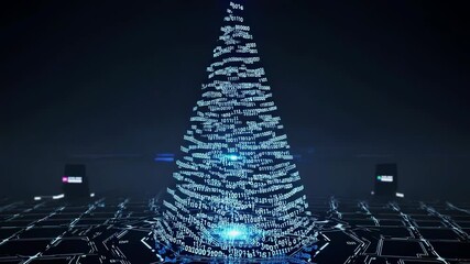 Glowing christmas tree formed by binary code stands on a futuristic circuit board, symbolizing the fusion of technology and holiday spirit in the digital age - Powered by Adobe