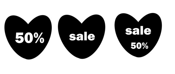 set of black heart 50% sale on a white background,