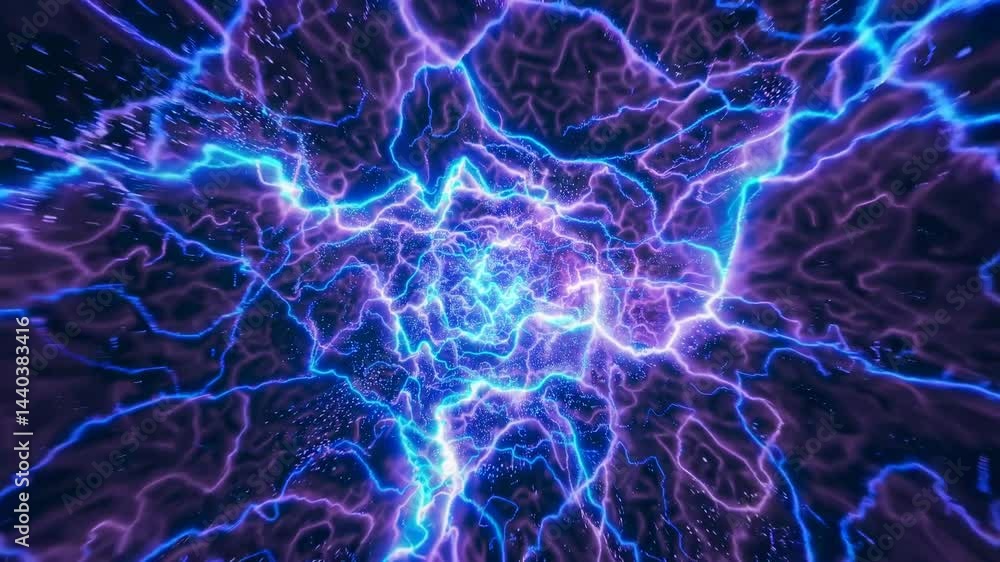 Poster electric energy is glowing and creating a plasma ball effect with lightning and particles, forming a