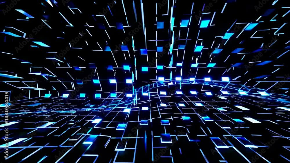Poster complex network of interconnected digital nodes and lines creating a dynamic, futuristic representat