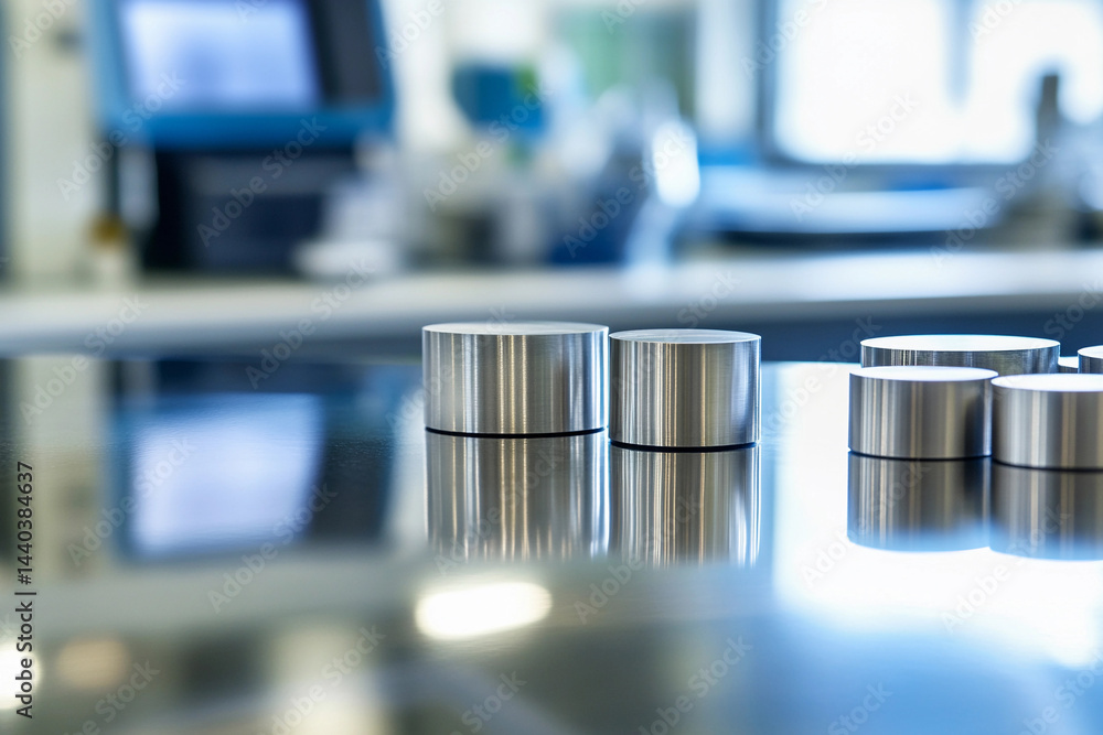 Poster high-purity neodymium metal ingots on a laboratory table generative ai
