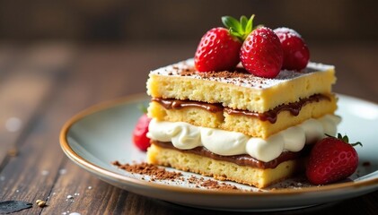 Classic Italian dessert, layers of coffee-soaked ladyfingers and mascarpone cream , food photography, chocolate