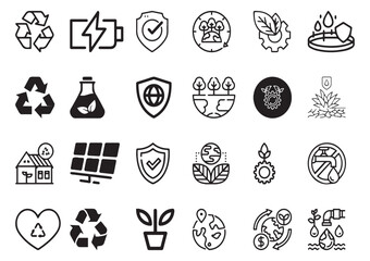 Set of 24 outline ecology and environment, recycling, nature protection, renewable energy and sustainable technology Vector illustration and with recycling editable vector isolated