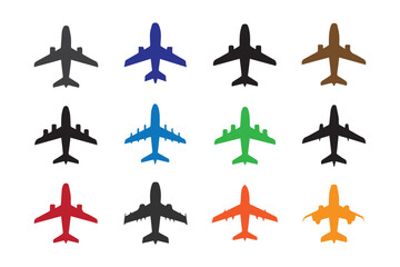 Airplane Silhouettes icon set vector on white background