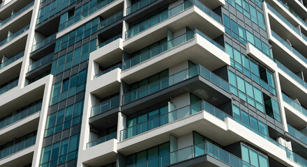 Modern Apartment Building Exterior With Balconies And Glass Facade