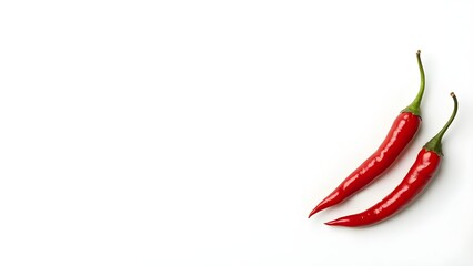 Two Red Chili Peppers on White Background Fresh Cooking Ingredient