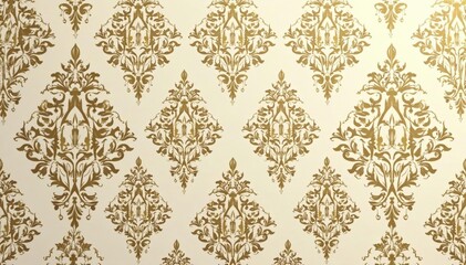 Intricate floral damask, repeating design in muted golds and creams, cream, luxury