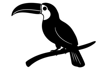 Fototapeta premium Silhouette illustration of a toucan perched on a branch tropical bird wildlife, toucan, bird, silhouette, vector, black, white, tropical, animal, wildlife, illustration, design, nature, branch, perch