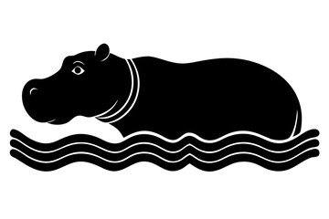 Obraz premium Minimalist black hippo swimming in water vector illustration design template, hippo, hippopotamus, animal, vector, illustration, swimming, water, black, silhouette, wildlife, mammal, river, graphic