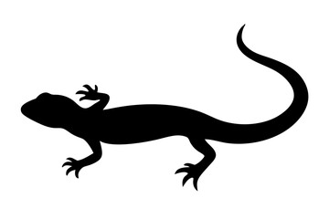 Naklejka premium Black Lizard Silhouette Vector Illustration, lizard, silhouette, black, vector, illustration, reptile, animal, design, graphic, minimalist, art, icon, logo, clipart, image, monochrome, style, outline,