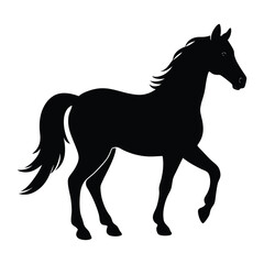 Silhouette of a Walking Horse on a White Background