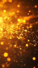 Vibrant golden abstract background featuring bright particles and flowing lines in a mesmerizing digital landscape