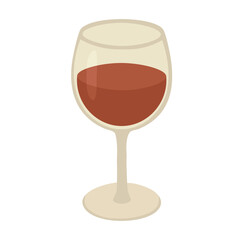 Cartoon vector illustration of a wine glass filled with red wine isolated on white background.