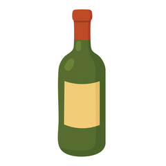 Cartoon vector illustration of a green wine bottle with a red cork isolated on white background.