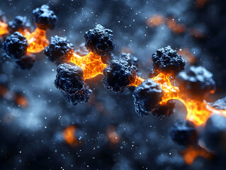 Fiery Molecular Chain 3D Illustration