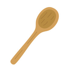 Simple cartoon wooden spoon kitchen utensil for cooking and serving food, isolated, flat vector style.