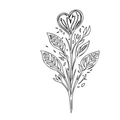 Minimalist Floral Heart Illustration: A Romantic Botanical Design in Line Art
