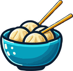 Ramen linear color illustration, Dim Sum With Chopstick Cartoon, Bakso indonesian food ai generated image
