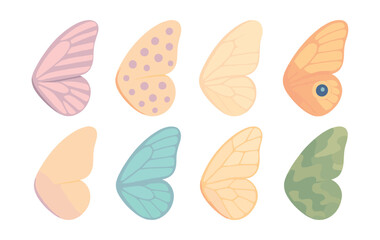 Butterfly wing icons set – patterns, nature, decorative, colorful, abstract, ornate, flight, diversity