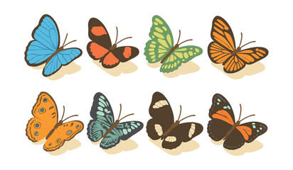 Butterfly icons set – blue, red, green, orange, yellow, patterns, wings, insects, nature