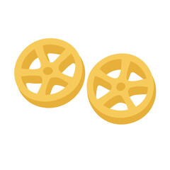 Cartoon rotelle pasta wheels isolated on white background, flat vector food style illustration.