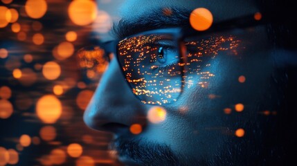 Night City Reflection: A Man's Gaze into the Urban Glow