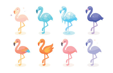 Obraz premium Flamingo icons set – pastel, geometric, cosmic, gradient, pink, nature, elegant, vibrant, tropical