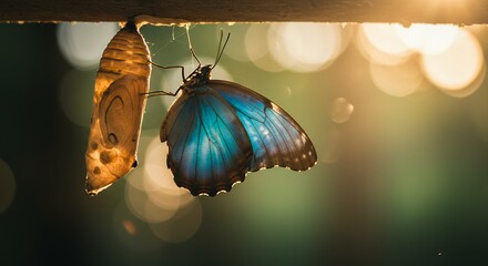 Butterfly emerging from chrysalis