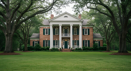 Southern Estate Mansion Majestic Architecture Lush Green Lawn Elegant Residence