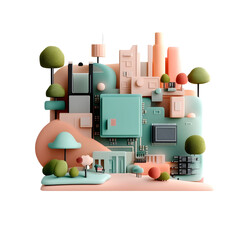 Pastel hued minimalist circuit board composition