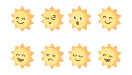 Sun emotions icons set – happy, sleepy, surprised, winking, laughing, sad, smiling sun