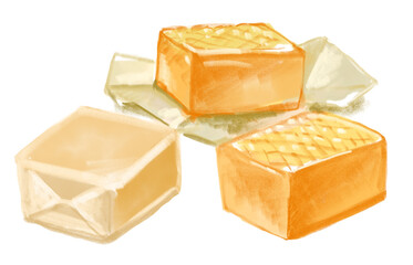 美味しそうなミルクキャラメルの手描き水彩イラスト