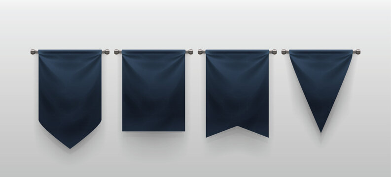 blue color realistic hanging banners in set