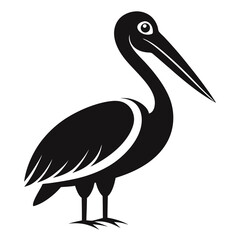 Fototapeta premium Pelican silhouette in black and white illustration, vector style bird design