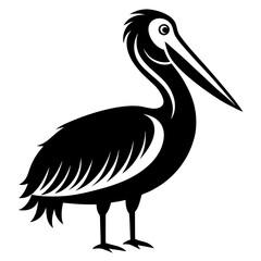 Fototapeta premium Pelican silhouette in black and white illustration, vector style bird design