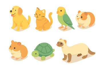 Obraz premium Pet icons set – dog, cat, parrot, guinea pig, hamster, turtle, ferret
