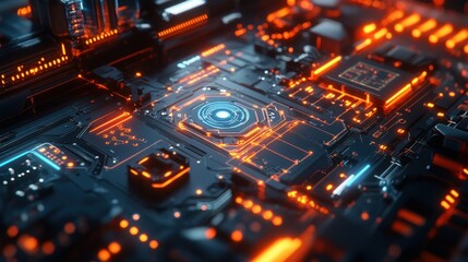 Futuristic Circuit Board: A Cyberpunk Digital Landscape