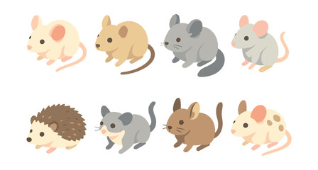 Cute animal icons set – mouse, hamster, hedgehog, cartoon, adorable, pets, rodent, collection, illustration