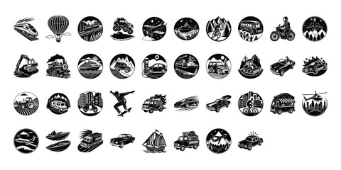 Vehicles Silhouette Bundle  Cars, Bikes, Trucks, Ships, Airplanes  Vector Set