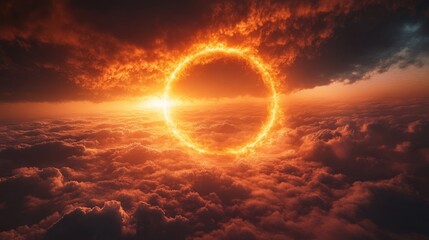 Obraz premium Fiery Ring of Celestial Fire Above a Sea of Clouds