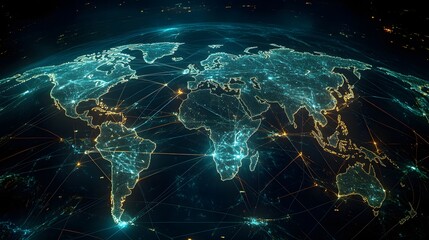 Obraz premium World map against a dark background capturing global cloud connectivity and the essence of digital interaction