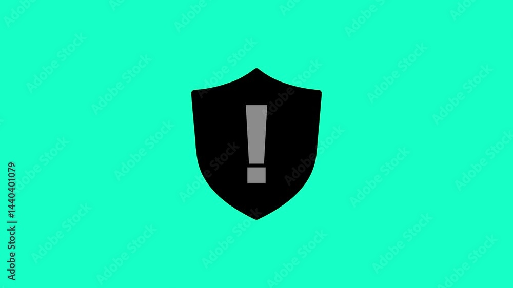 Poster black shield with exclamation point on teal background animated concept for cyber security and data 