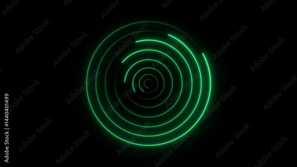 Poster green neon concentric circles glowing on black background animation abstract futuristic technology g