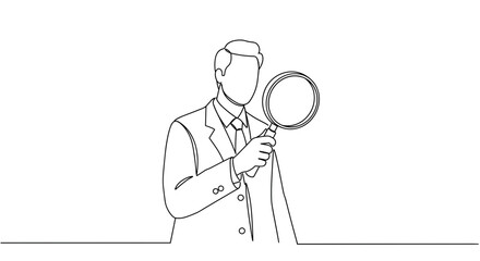 Businessman inspecting with magnifying glass on white background  