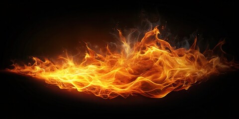 Fototapeta premium Glowing Orange Flame in Dark Space, abstract, neon light, abstract, neon light, energetic blast